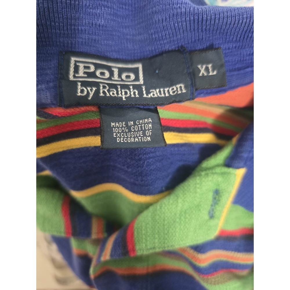 Men's Polo Ralph Lauren Shirt W/Logo Blue/Green Rainbow Stripe 100%Cotton  XL - Picture 4 of 5